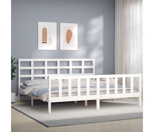 Estructura de cama con cabecero madera maciza blanco 180x200 cm