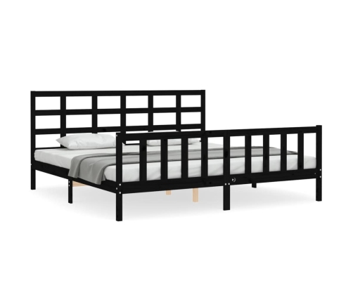 Estructura de cama con cabecero madera maciza negro 180x200 cm