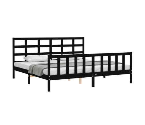 Estructura de cama con cabecero madera maciza negro 180x200 cm