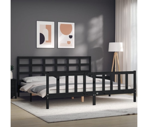 Estructura de cama con cabecero madera maciza negro 180x200 cm