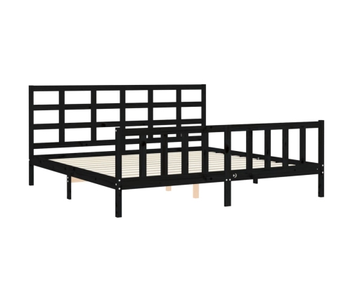 Estructura de cama con cabecero madera maciza negro 180x200 cm