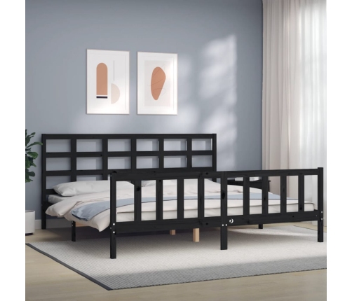 Estructura de cama con cabecero madera maciza negro 180x200 cm