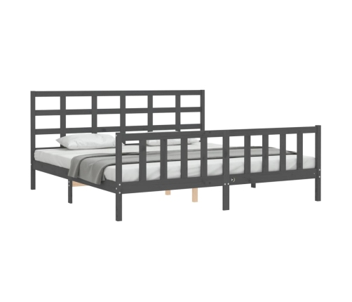 Estructura de cama con cabecero madera maciza gris 200x200 cm