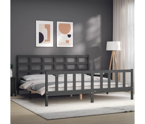 Estructura de cama con cabecero madera maciza gris 200x200 cm