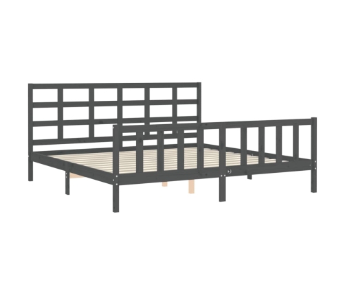 Estructura de cama con cabecero madera maciza gris 200x200 cm