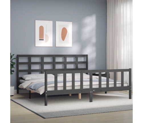 Estructura de cama con cabecero madera maciza gris 200x200 cm