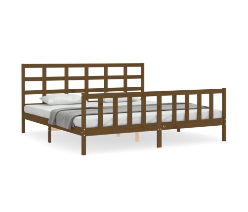 Estructura cama y cabecero madera maciza marrón miel 200x200 cm