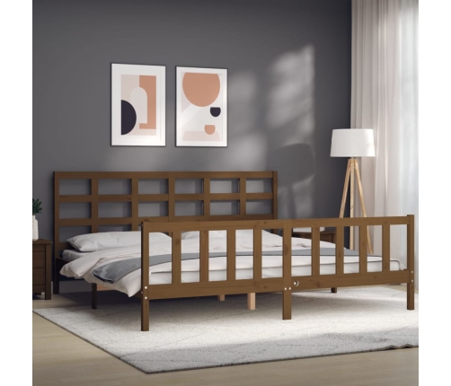 Estructura cama y cabecero madera maciza marrón miel 200x200 cm