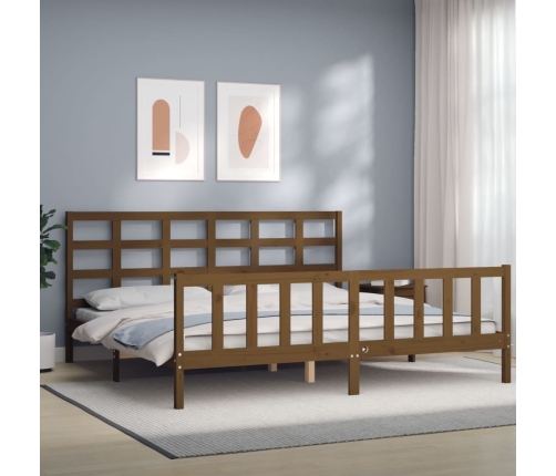 Estructura cama y cabecero madera maciza marrón miel 200x200 cm