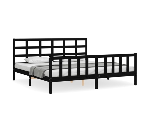 Estructura de cama con cabecero madera maciza negro 200x200 cm