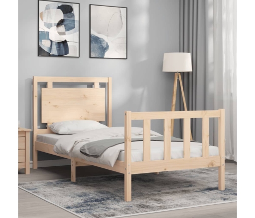 Estructura de cama individual con cabecero madera maciza