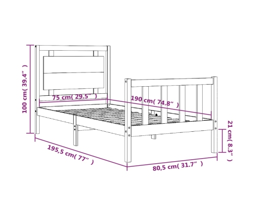 Estructura de cama individual con cabecero madera maciza