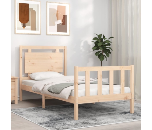 Estructura de cama individual con cabecero madera maciza