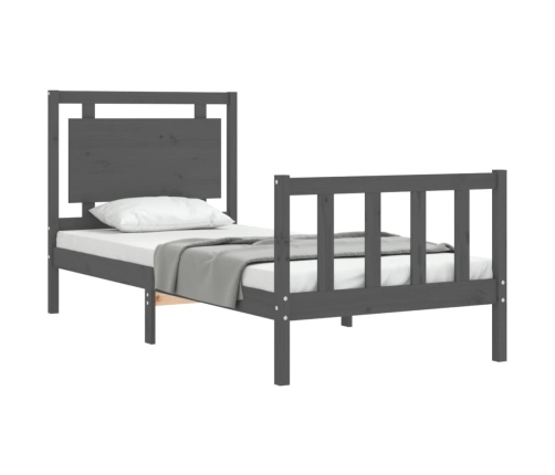 vidaXL Estructura de cama individual con cabecero madera maciza gris