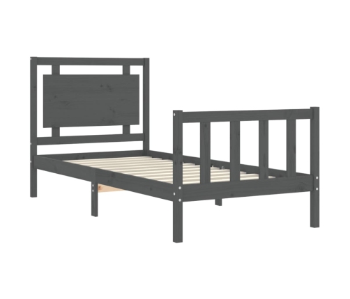 vidaXL Estructura de cama individual con cabecero madera maciza gris