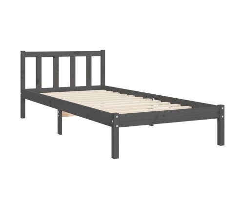 vidaXL Estructura de cama individual con cabecero madera maciza gris