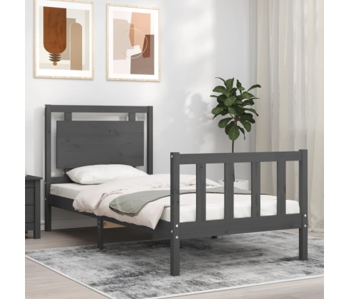 vidaXL Estructura de cama individual con cabecero madera maciza gris