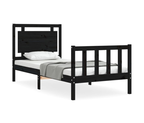 Estructura de cama individual con cabecero madera maciza negro