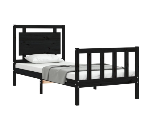 Estructura de cama individual con cabecero madera maciza negro