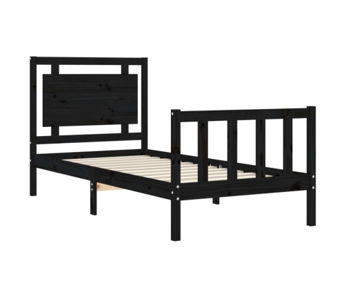 Estructura de cama individual con cabecero madera maciza negro