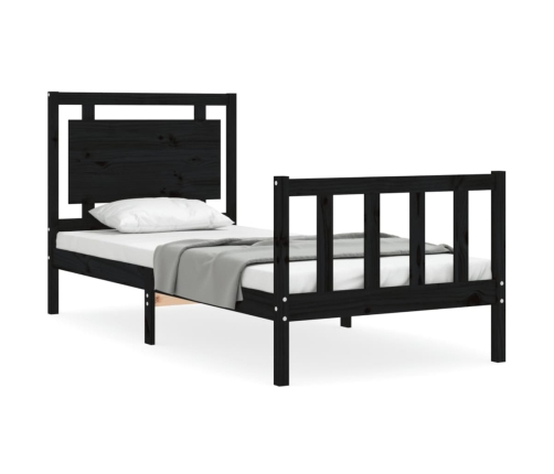 Estructura de cama con cabecero madera maciza negro 90x190 cm