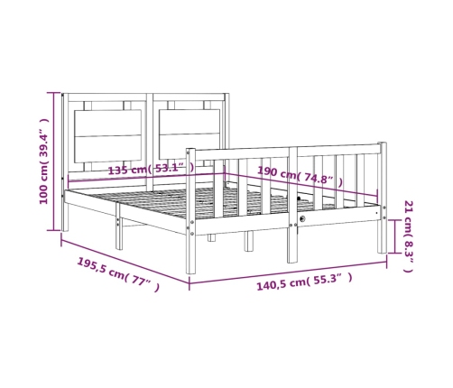 Estructura de cama de matrimonio con cabecero madera maciza