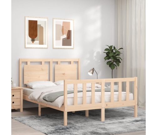 Estructura de cama de matrimonio con cabecero madera maciza