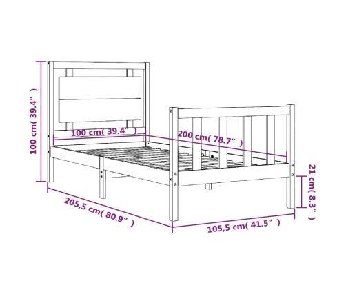 Estructura de cama con cabecero madera maciza negro 100x200 cm