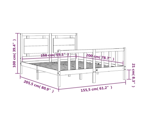 Estructura de cama matrimonio con cabecero madera maciza blanco