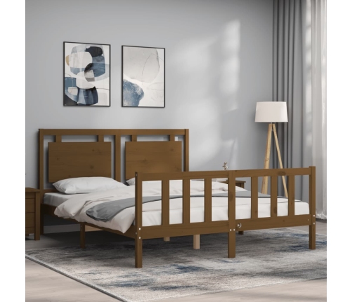 Estructura de cama matrimonio con cabecero madera marrón miel