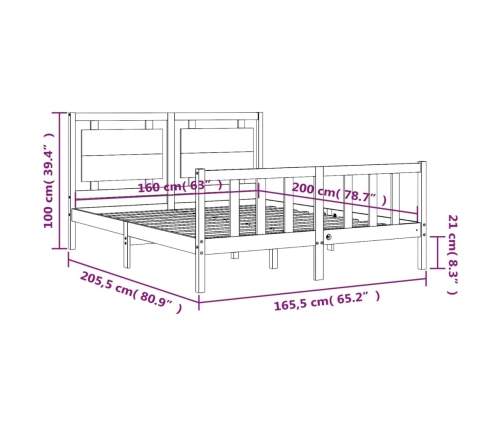 Estructura de cama sin colchón madera maciza de pino 160x200 cm