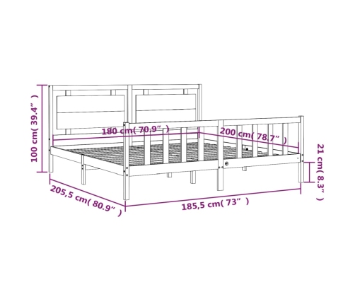 Estructura de cama con cabecero madera maciza 180x200 cm