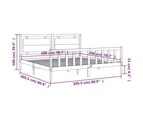 Estructura de cama sin colchón madera maciza de pino 200x200 cm