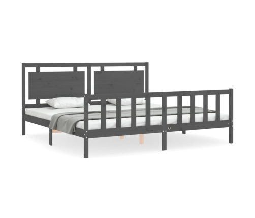 Estructura de cama con cabecero madera maciza gris 200x200 cm