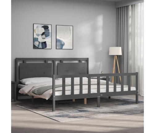 Estructura de cama con cabecero madera maciza gris 200x200 cm