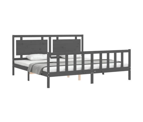 Estructura de cama con cabecero madera maciza gris 200x200 cm