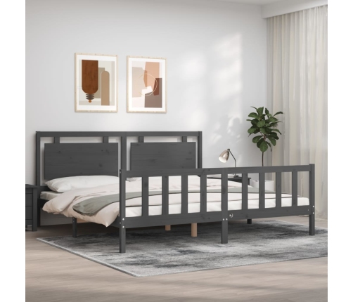 Estructura de cama con cabecero madera maciza gris 200x200 cm