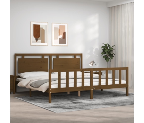 Estructura cama y cabecero madera maciza marrón miel 200x200 cm