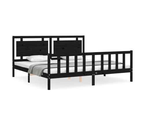 Estructura de cama con cabecero madera maciza negro 200x200 cm