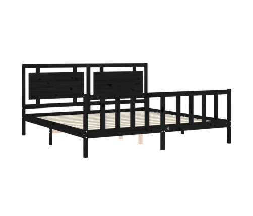 Estructura de cama con cabecero madera maciza negro 200x200 cm