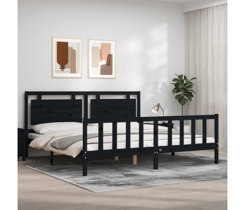 Estructura de cama con cabecero madera maciza negro 200x200 cm