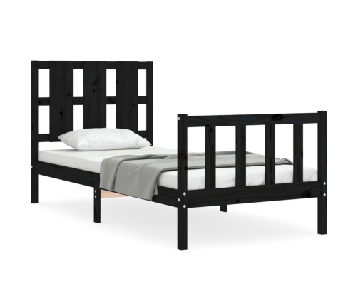 Estructura de cama individual con cabecero madera maciza negro