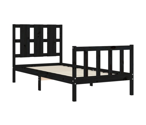 Estructura de cama individual con cabecero madera maciza negro