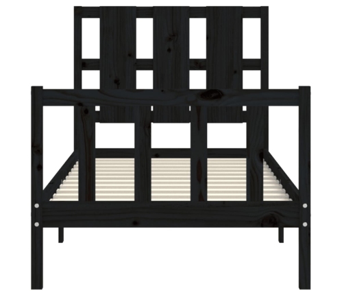 Estructura de cama individual con cabecero madera maciza negro