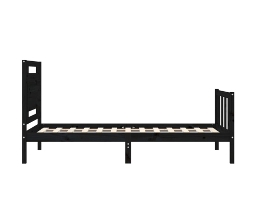 Estructura de cama individual con cabecero madera maciza negro