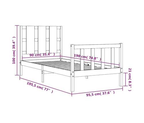 Estructura de cama sin colchón madera maciza de pino 90x190 cm