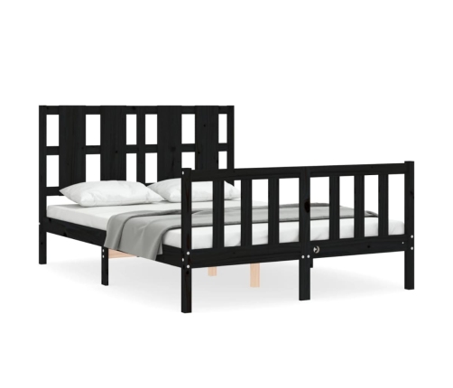 Estructura cama de matrimonio con cabecero madera maciza negro