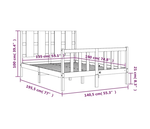 Estructura cama de matrimonio con cabecero madera maciza negro