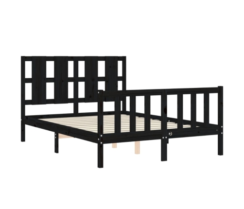 Estructura cama de matrimonio con cabecero madera maciza negro