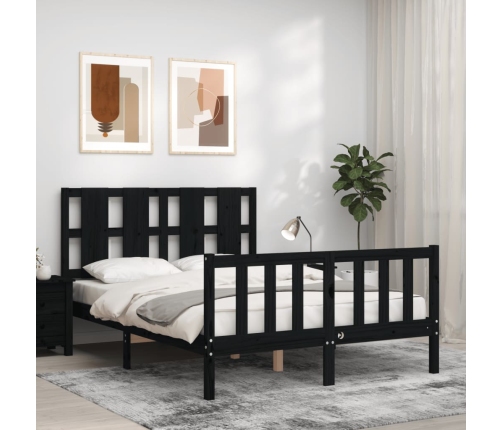 Estructura cama de matrimonio con cabecero madera maciza negro